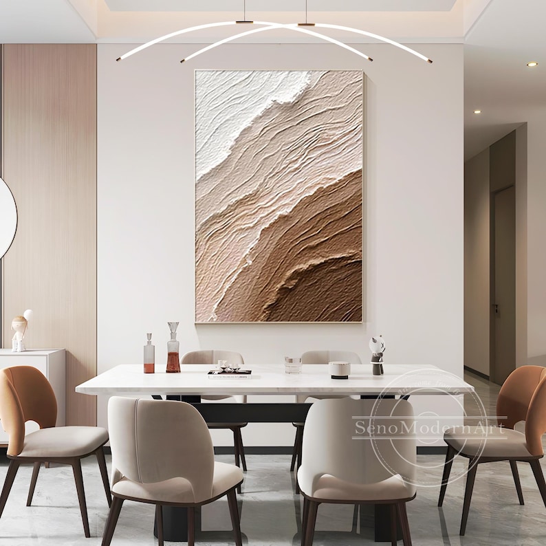 Textured Abstract Ocean Painting: Beige Brown Coastal Wall Art - Etsy