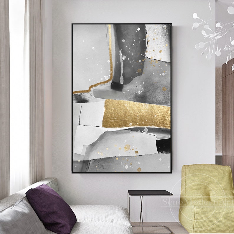 Frame Wall Art Modern Abstract Gold Grey Black and White Print Painting on Canvas Large Wall Art Picture Print Printable Wall Art Prints