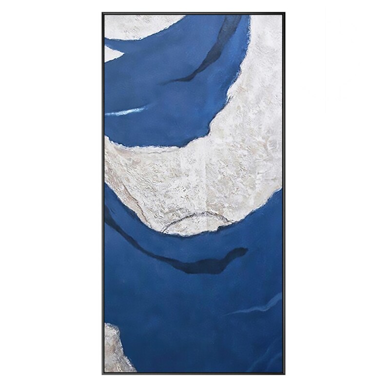 Blue Modern Abstract Art Oil Painting Navy Blue Gray Framed Etsy