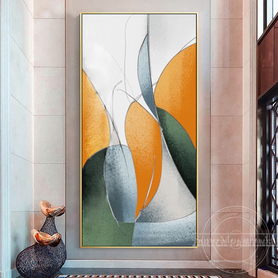 Frame Wall Art Abstract Geometrisch Blauw Oranje Groen Grijs Acryl