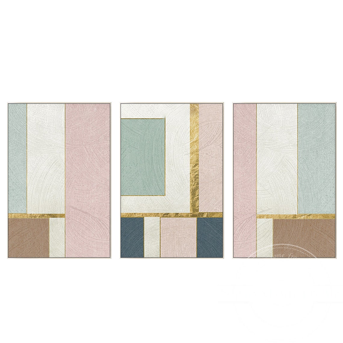 Set of 3 Frame Wall Art Abstract Geometric Gold Blue Grey Pink - Etsy UK