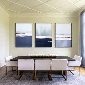 Navy Blue Gold Abstract Ocean Painting on Cnavas 3 Pieces Wall Art Set ...