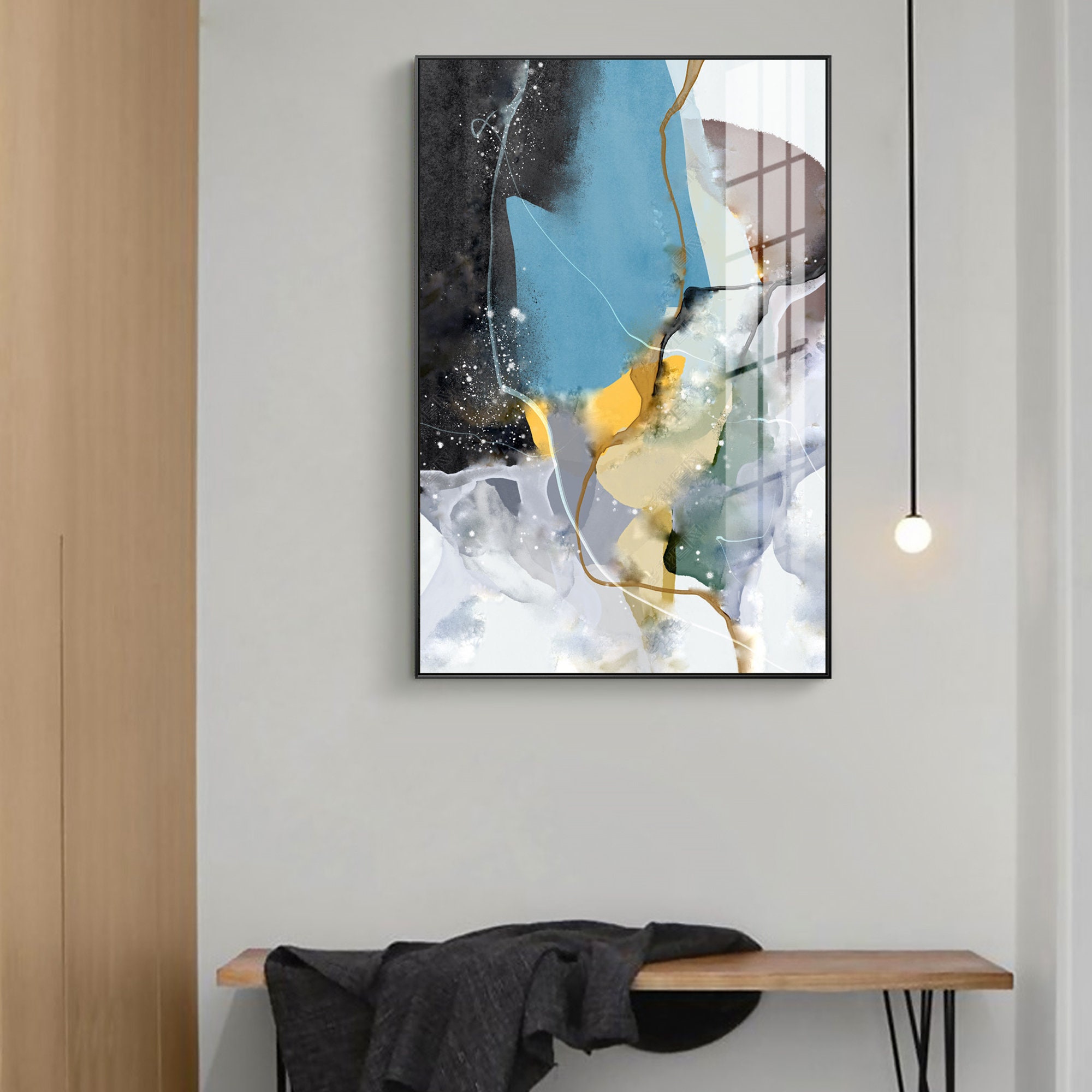 Frame Wall Art Abstract Blue Yellow Black and White Brown | Etsy