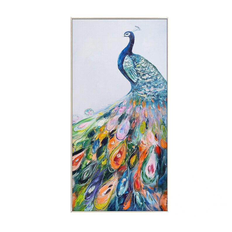 Peacock Painting Original Frame Wall Art Colorful Peacock Etsy