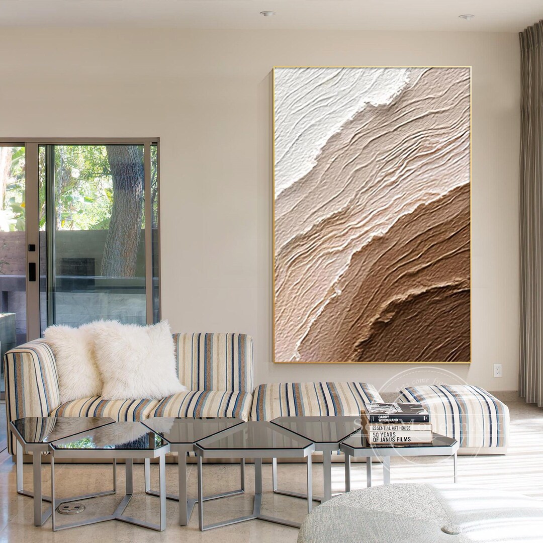 Textured Abstract Ocean Painting: Beige Brown Coastal Wall Art - Etsy