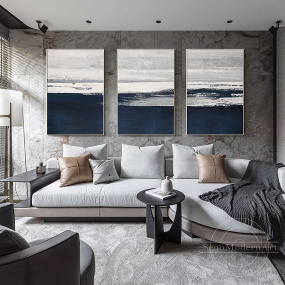 Abstrakte Leinwand-Wandkunst 'Meereslandschaft' – 101,6 X 50,8 Cm, Silberfolie-Druck, Fertig Zum Aufhängen, Für Wohnzimmer & Büro