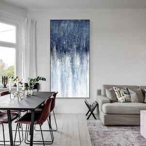 Dark blue textured abstract art with navy blue and white accents, framed canvas wall decor