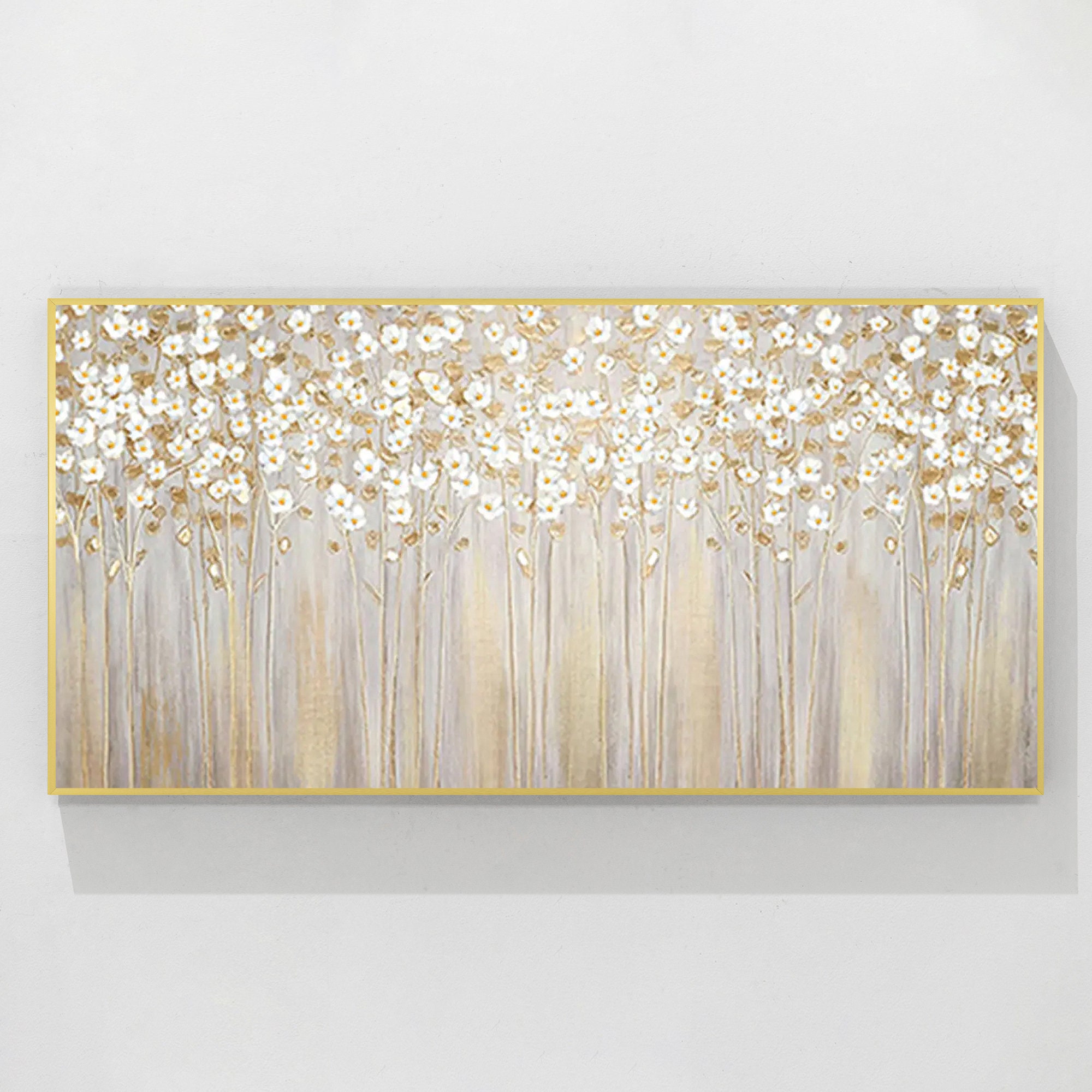 Gold White Flower Painting Gold Leaf 3D Textured Wall Art Original ...