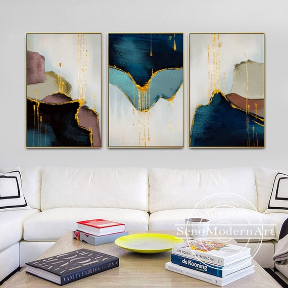 Blue Navy Grey Geometric Abstract Canvas Wall Art Large Picture Prints