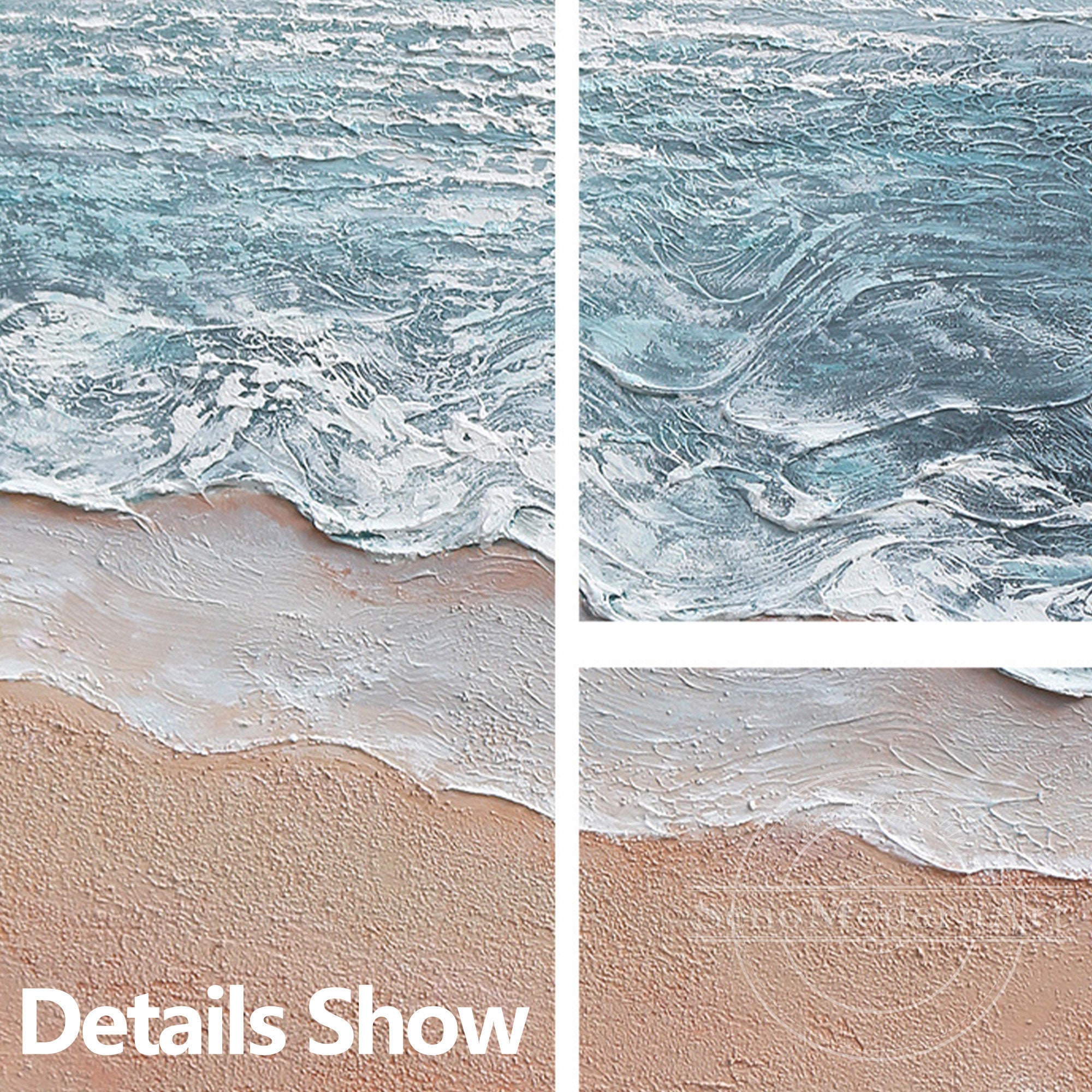 Sea Wave Beach Abstract Painting Heavy Texture Turquoise Blue Ocean ...