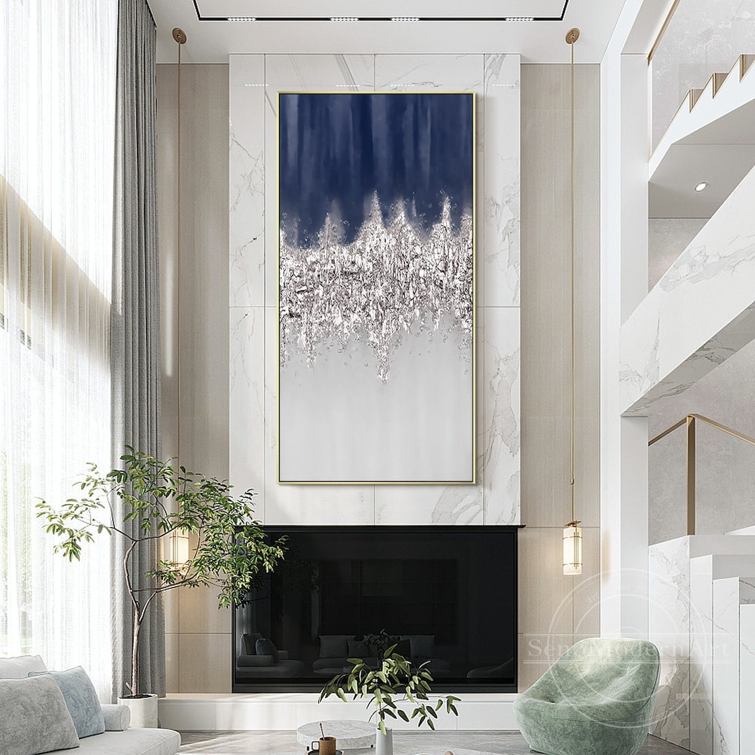 MyArton Large Abstract Silver Square Wall Art Hand Painted