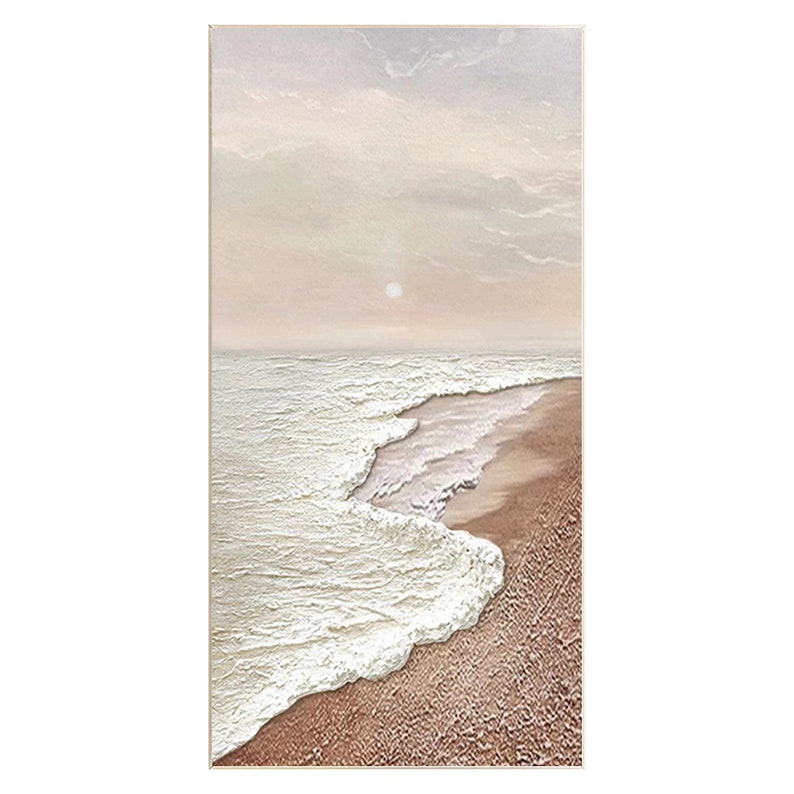 Brown Beach Painting Sea Wave 3D Textured Art Beige Ocean Abstract ...