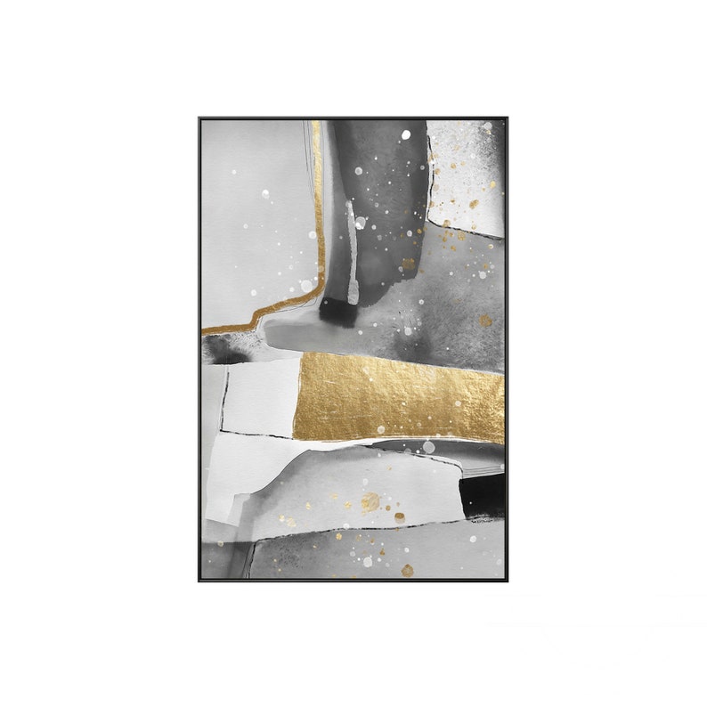 Frame Wall Art Modern Abstract Gold Grey Black and White Print Painting on Canvas Large Wall Art Picture Print Printable Wall Art Prints