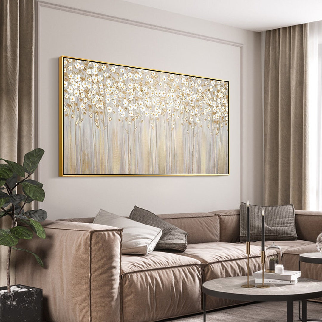Gold White Flower Painting Gold Leaf 3D Textured Wall Art Original ...