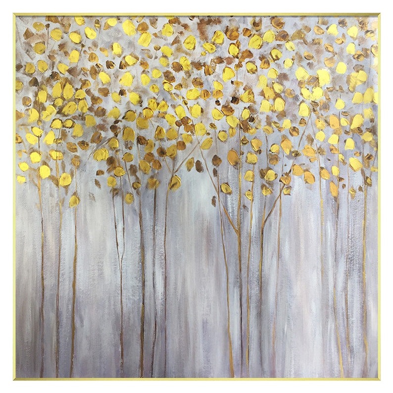 Gold Leaf Tree Textured Art Abstract Painting Impressionist Etsy