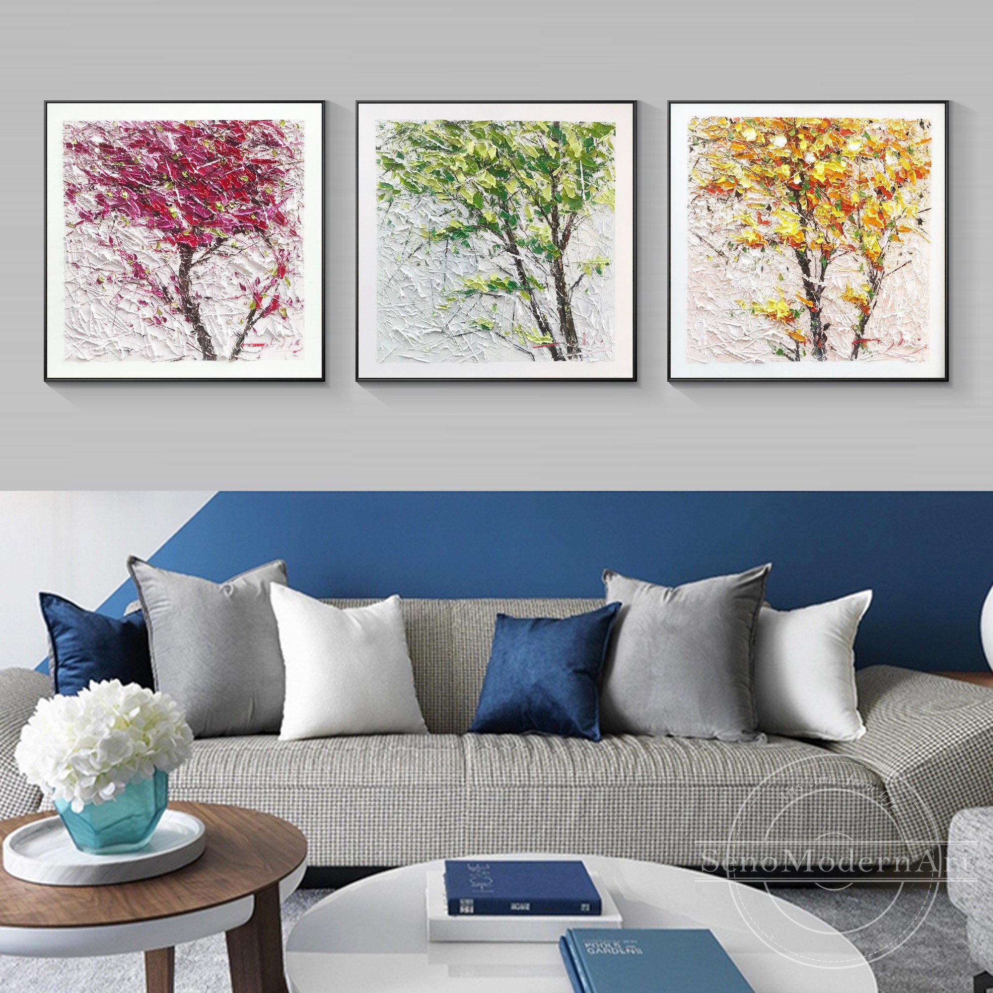 Set of 3 Colorful Trees Abstract Painting Palette Knife - Etsy