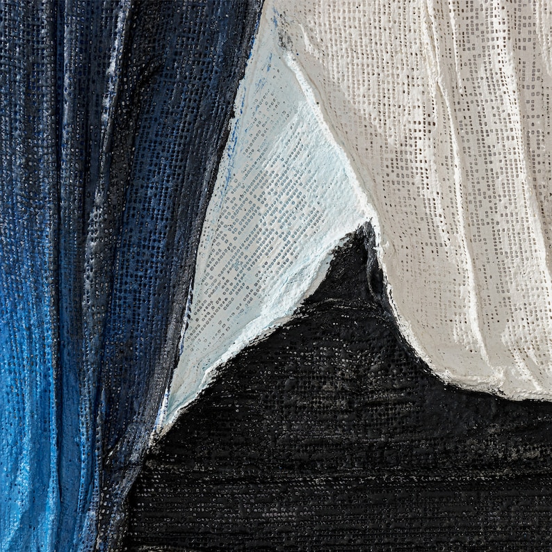 Navy Blue 3D Textured Abstract Art,minimalist Cream Wall Art Original ...