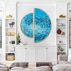 Framed School of Fish Painting Set: Abstract Coastal Wall Art