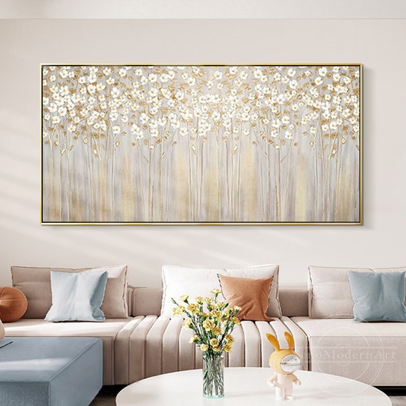 Large Abstract Oil Paintings On Canvas Gold Leaf Artwork Heavy Texture