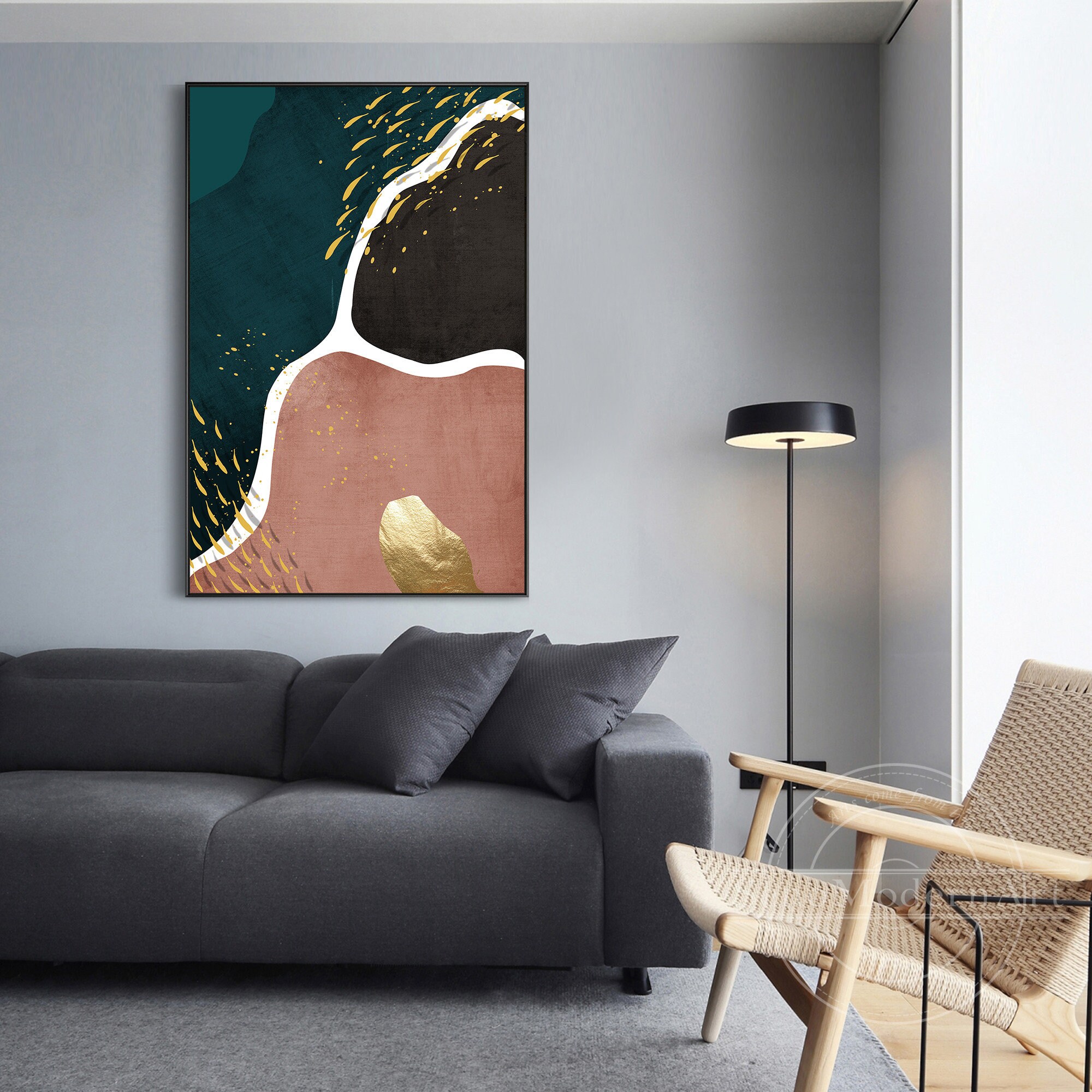 Frame Wall Art Abstract Gold Fish Black Green Seascape Ocean Etsy