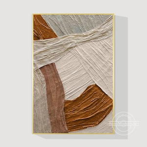 Textured 3D Plaster Painting: Beige Brown Abstract Wabi Sabi Canvas Art