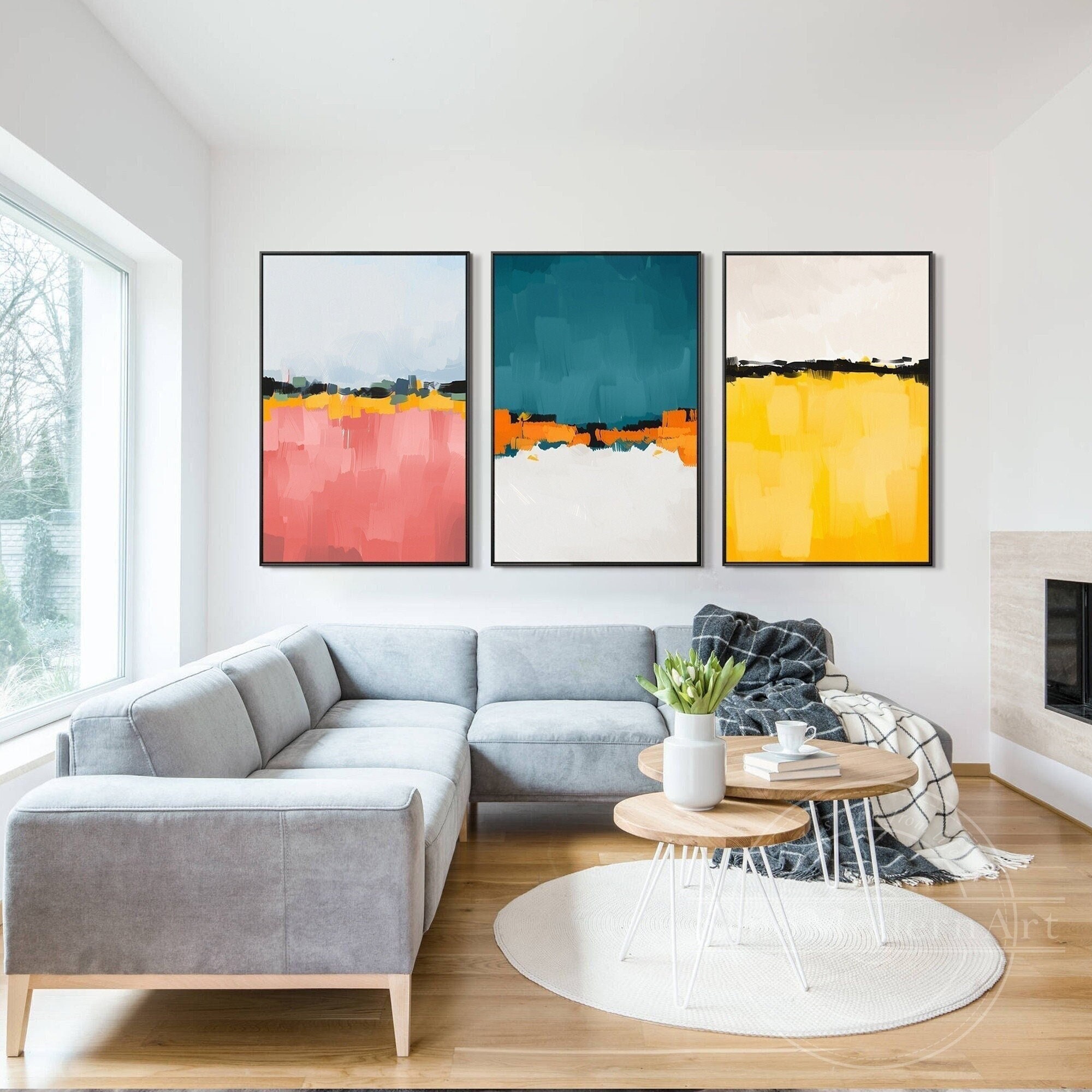 Yellow And Teal Wall Art