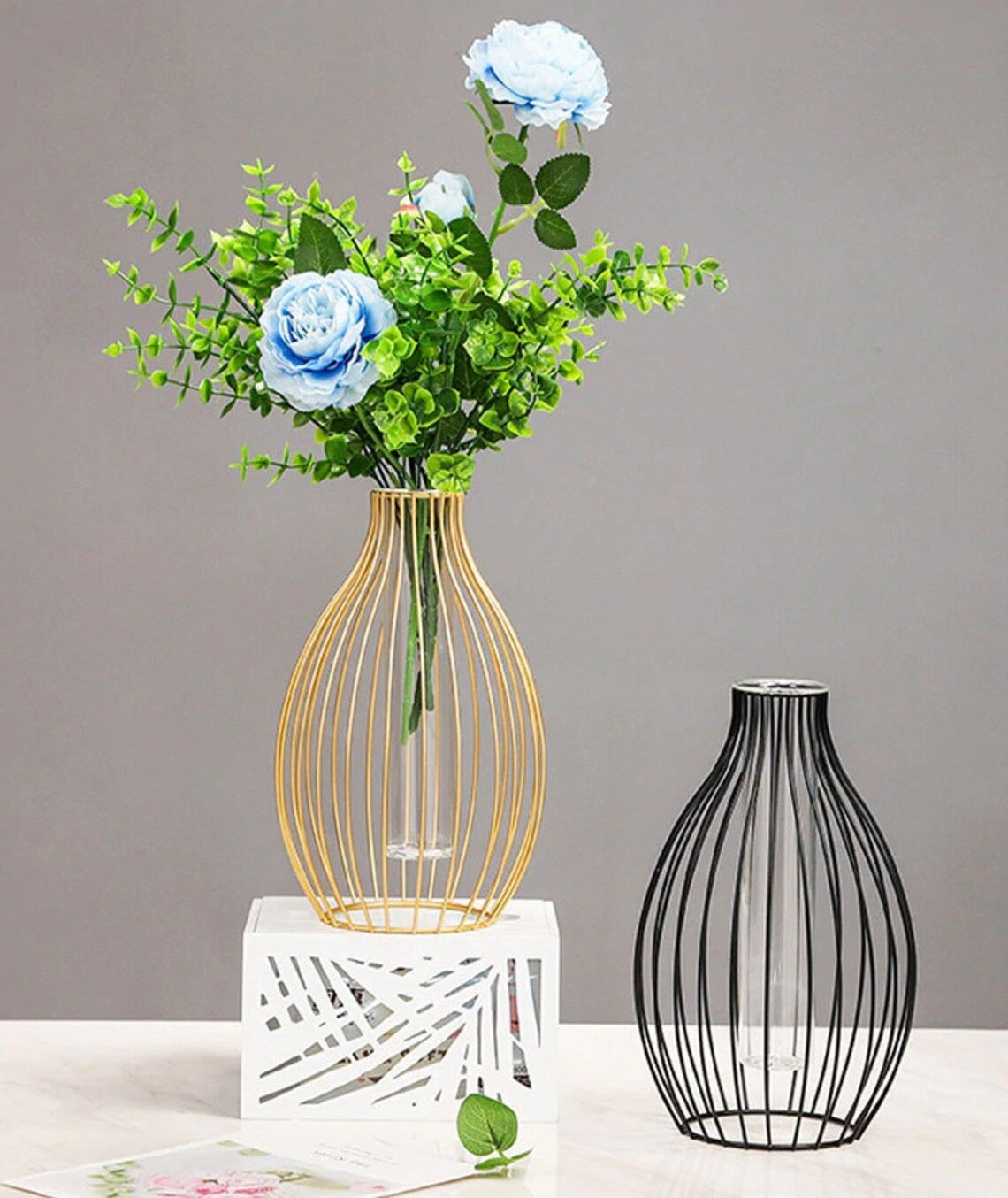 Wire Flower Vase Iron Vase Gold Glass Tube Pot Metal Wire Etsy