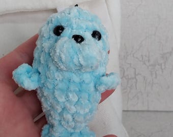 Llavero suave con forma de foca, decoración de bolso de peluche tejida a mano con forma de foca, adorno para bolso con forma de foca.