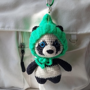 Panda soft keychain, handmade knitted Panda with blue eyes bag charm, Panda nursery decor, stuffed animals, Panda bag decor, bag accessories