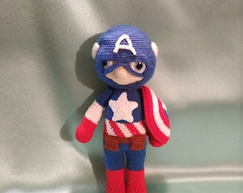 Superheroes soft interior figure, Captain America and little Spiderman handmade knitted toys, interior decoration, home decor