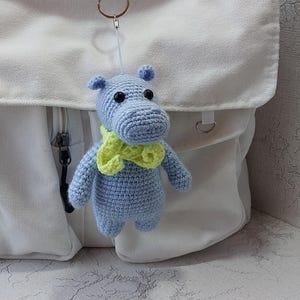 Hippo keychain, handmade knitted Hippo bag charm, blue Hippo bag decor, funny souvenir, bag accessories