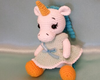 Unicorn soft toy, Unicorn knitted interior decoration, handmade knitted interior figure, nursery decor, baby gift, gift for girl