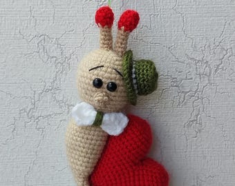 Snail with heart soft bag charm, Snail handmade knitted bag charm, bag decor, birthday gift