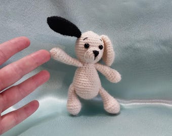 Dog soft keychain, handmade knitted small white Dog with black ear, bag decor, gift for dog lover, dog keychain