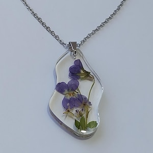 Violets Flowers pendant necklace, REAL Violets flowers handmade jewelry, fairy jewelry, elven necklace, eco art