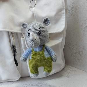 Breloque rhinocéros, porte-clés rhinocéros tricoté à la main, figurine en peluche au crochet, animaux de safari, décoration de sac écologique, accessoires de sac