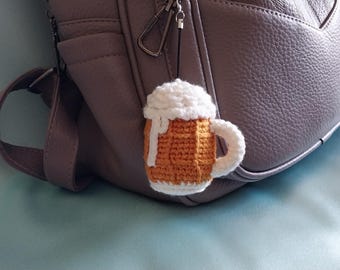 Beer mug keychain, handmade knitted Beer Mug bag charm, funny keyring knitted souvenir Beer mug, gift for boy charm Beer