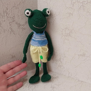 Frog soft toy, handmade knitted Frog interior figure, funny knitted Frog souvenir, handmade interior decoration, nursery decor
