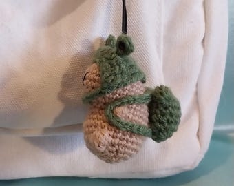 Capybara bag charm, handmade knitted Capybara with a frog backpack and a frog hat kawaii charm, great gift for girls and boys, phone charm