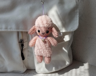 Lamb soft bag charm, handmade knitted Pink Lamb bag charm, bag decor, bag accessories