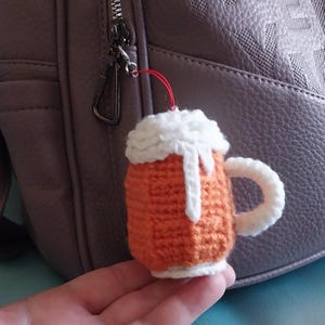 Beer mug keychain, knitted souvenir, Beer Mug bag decor, handmade knitted stuffed interior figure, funny keychain, bag charm