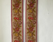 Matching Pair of French Antique Hanging Panels Needlepoint Gros Point Stitch Fruit Leaves 19th Century
