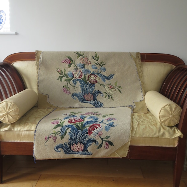 French Antique/Vintage Pair of Unused Needlepoint Armchairs (Fauteuil Bergères) Panels...Circa 1920s