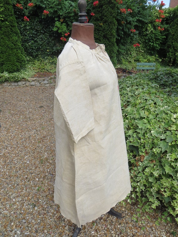 French Antique Linen/ Hemp/ Chemise/Smock/ Night … - image 4