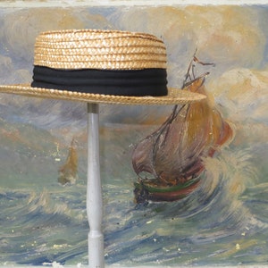 French Vintage Straw Boaters/Childs Hat/Unused Old Shop Stock/Circa 1940/50s