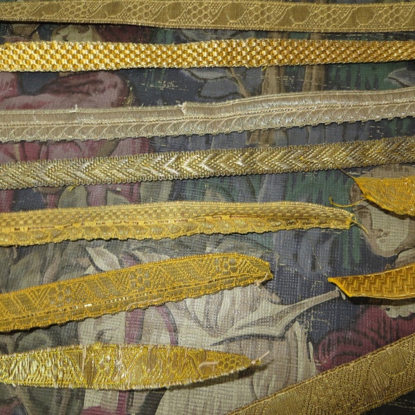 10 Fragments of 19th Century Narrow French Gilt Metal Trim/Passementerie/1880s  Period Projects.