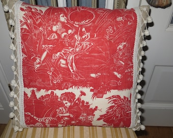 Antiguo francés Toile de Jouy/Nantes/Acolchado a mano 1810/20 Cojín/Almohada/ l'Art d'Almer