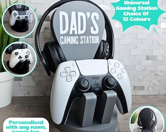 Gamer Stand, Personalized Headphone Controller Holder, Gamer Birthday Gift For Dad, Gamer Anniversary Gift For Husband Gamer Gift For Him