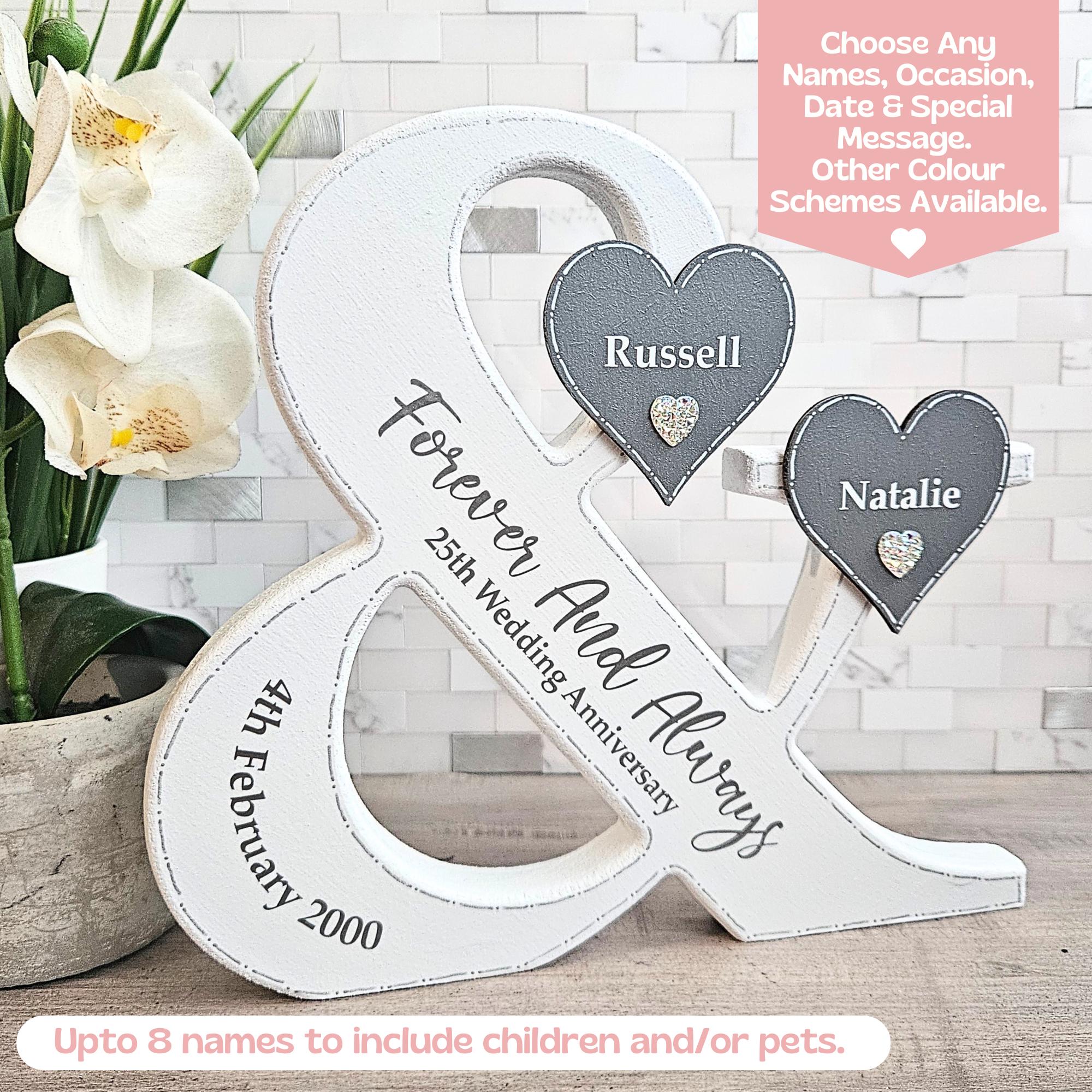 Happy Anniversary Sign, Always And Forever Sign, Personalized 25th Anniversary Gift For Couples, Silver Wedding Anniversary Gift For Parent