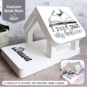 Personalized Book Holder Triangle Book Stand With Page Holder Wooden, Book Lover Gift For Her Bookish Birthday Gift For Wife Reading Gift